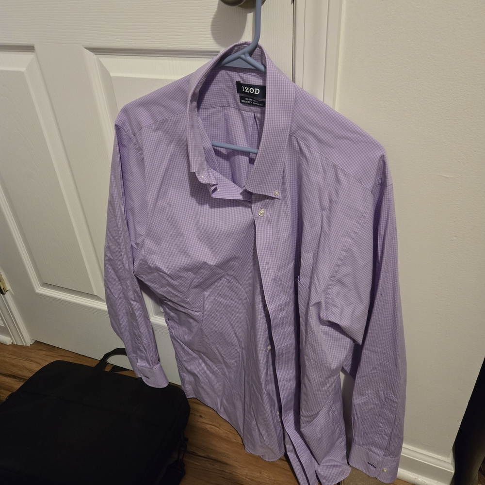 IZOD Men's Lavender Check Button-Down Dress Shirt